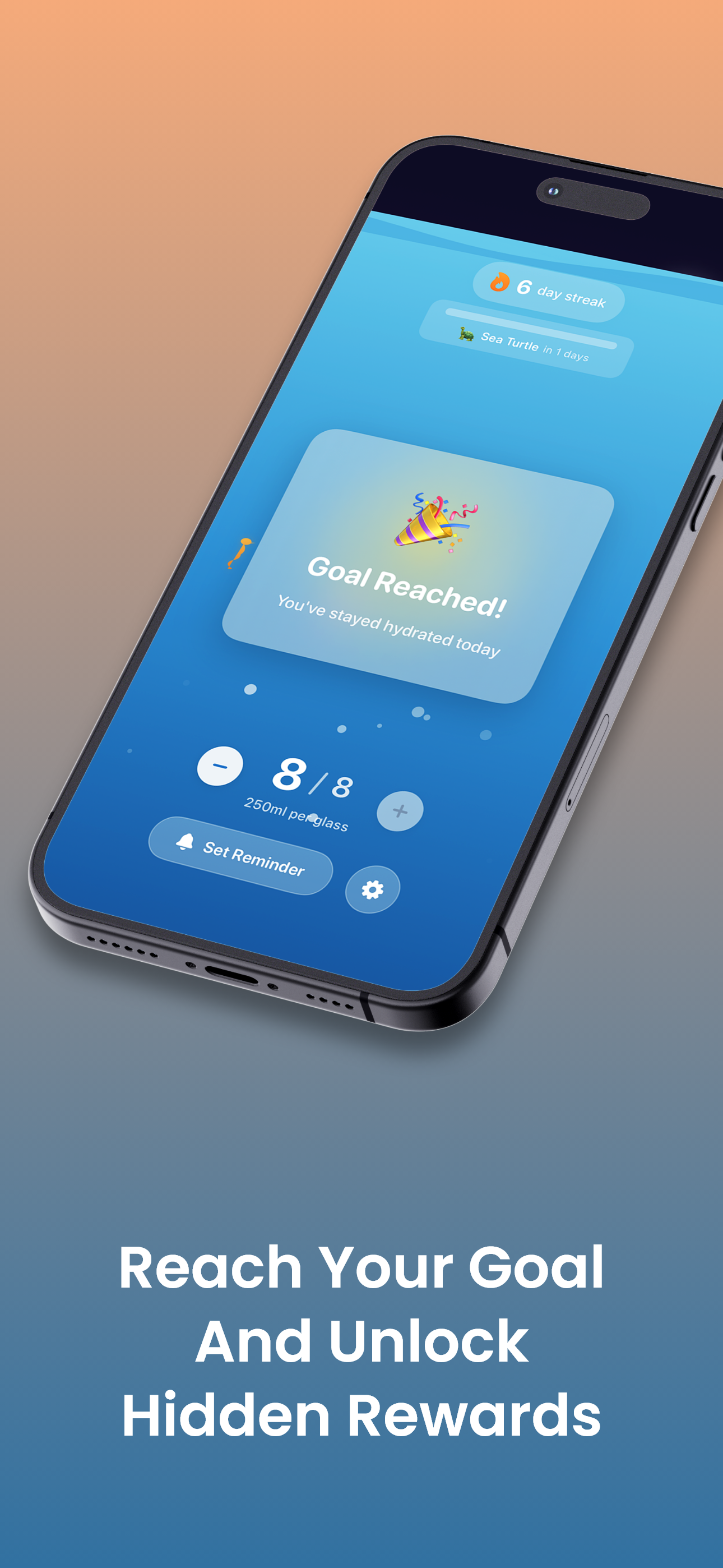 Think Drink showing goal reached state with celebration